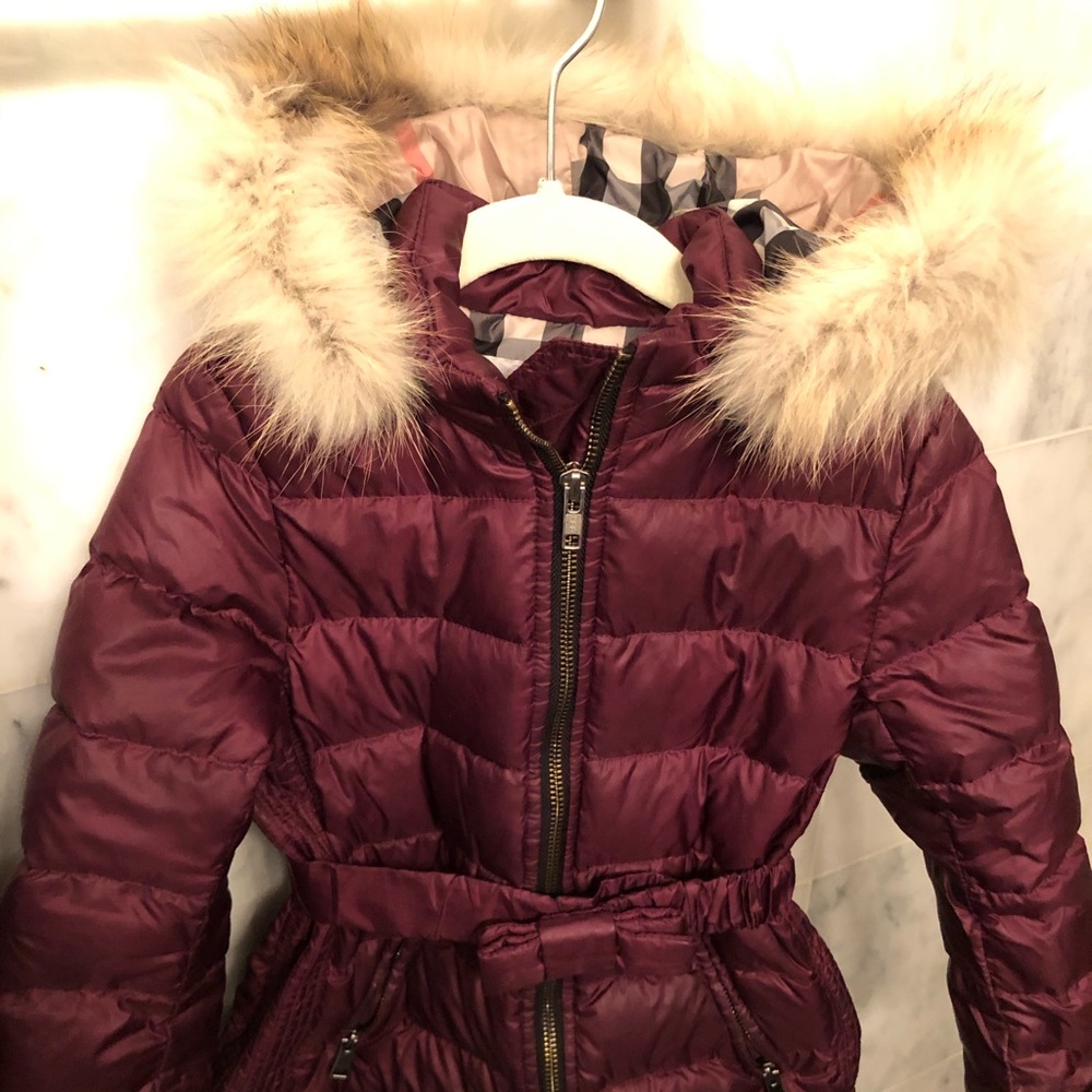 Burberry bow down fur trimmed girls parka size 4